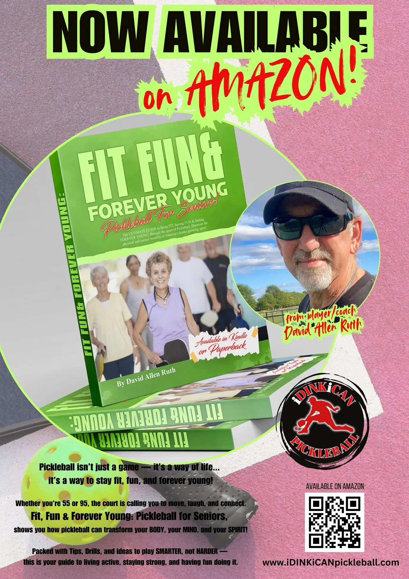 Fit, Fun & Forever Young pickleball book flyer